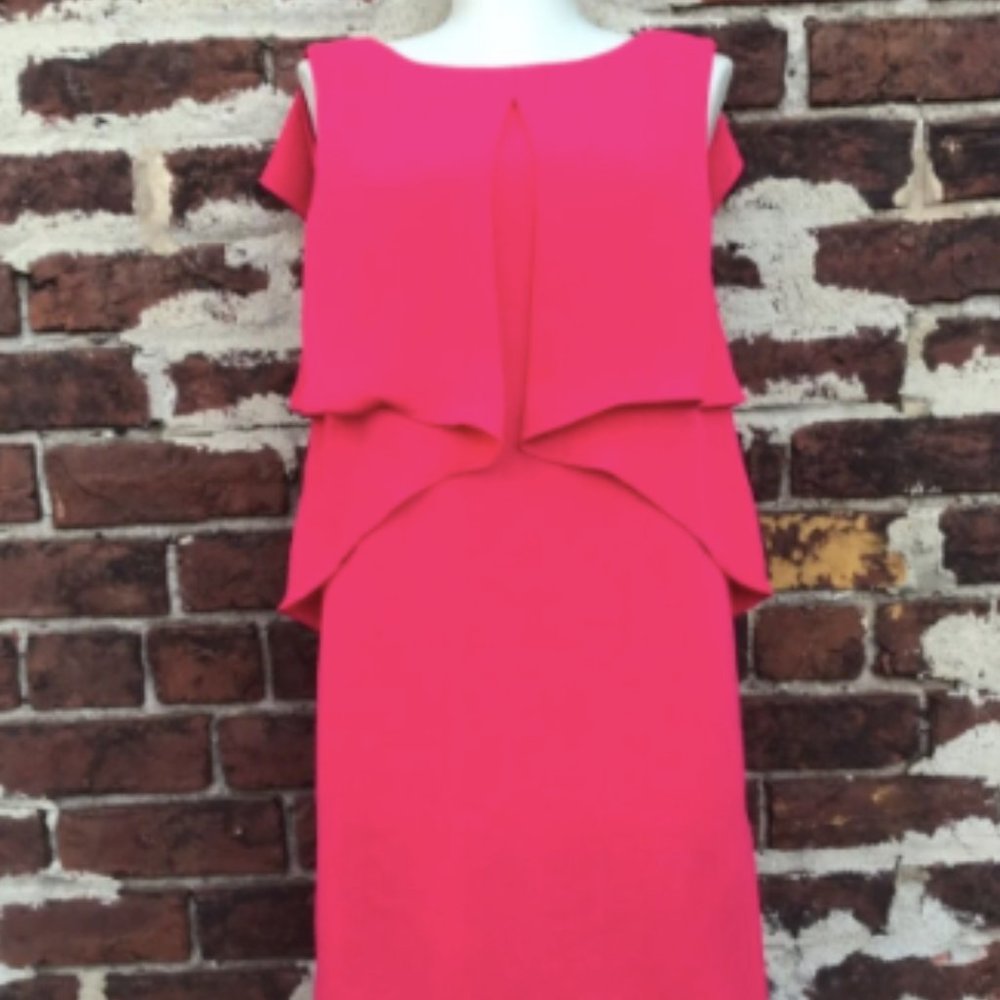BCBG Maxazria Runway Hot Pink Flounce Shift Dress